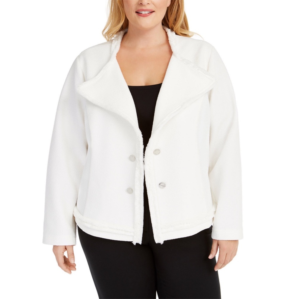 0X 2X Calvin Klein White Textured Knit Jacket Plus - Picture 1 of 7